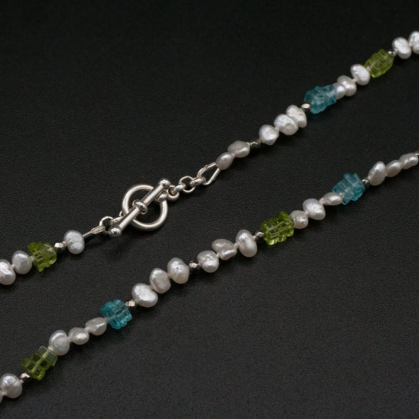 Pearl + Blue Apatite & Peridot | Necklace