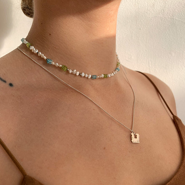 Pearl + Blue Apatite & Peridot | Necklace