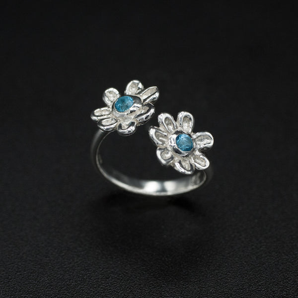 Blue Topaz Flower Duet | Ring