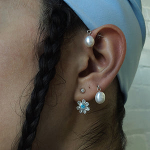 Blue Topaz Flower N' Ball Ear Jacket Studs | Earrings