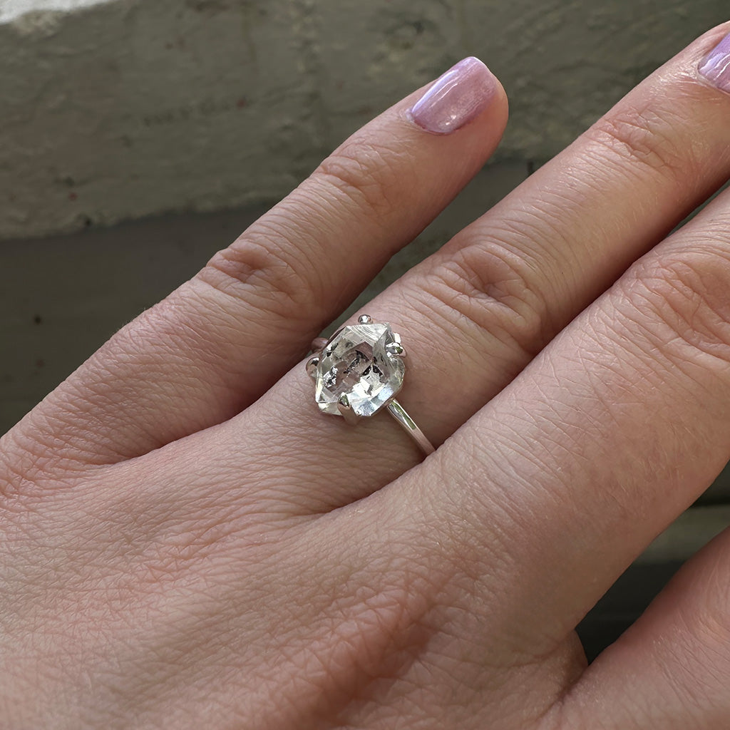 Quartz Herkimer Serti Griffes | Bague