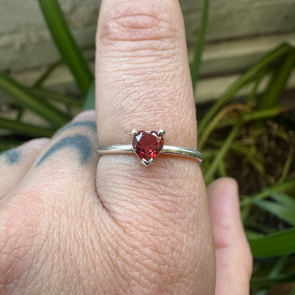 Heart Cut Red Garnet Solitaire | Ring