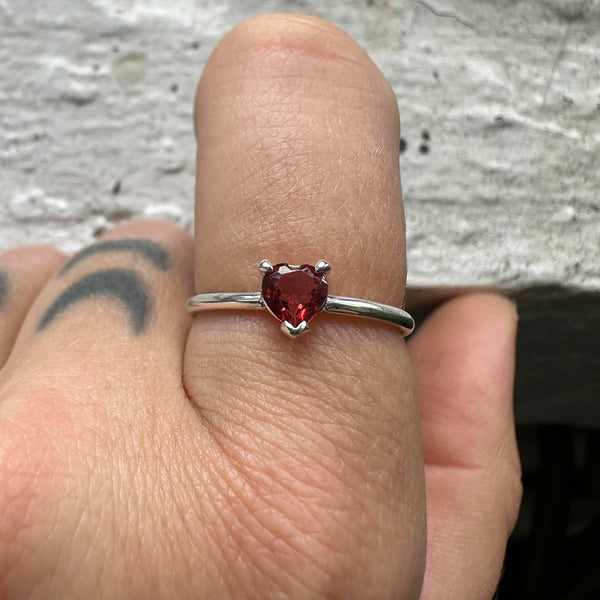 Heart Cut Red Garnet Solitaire | Ring