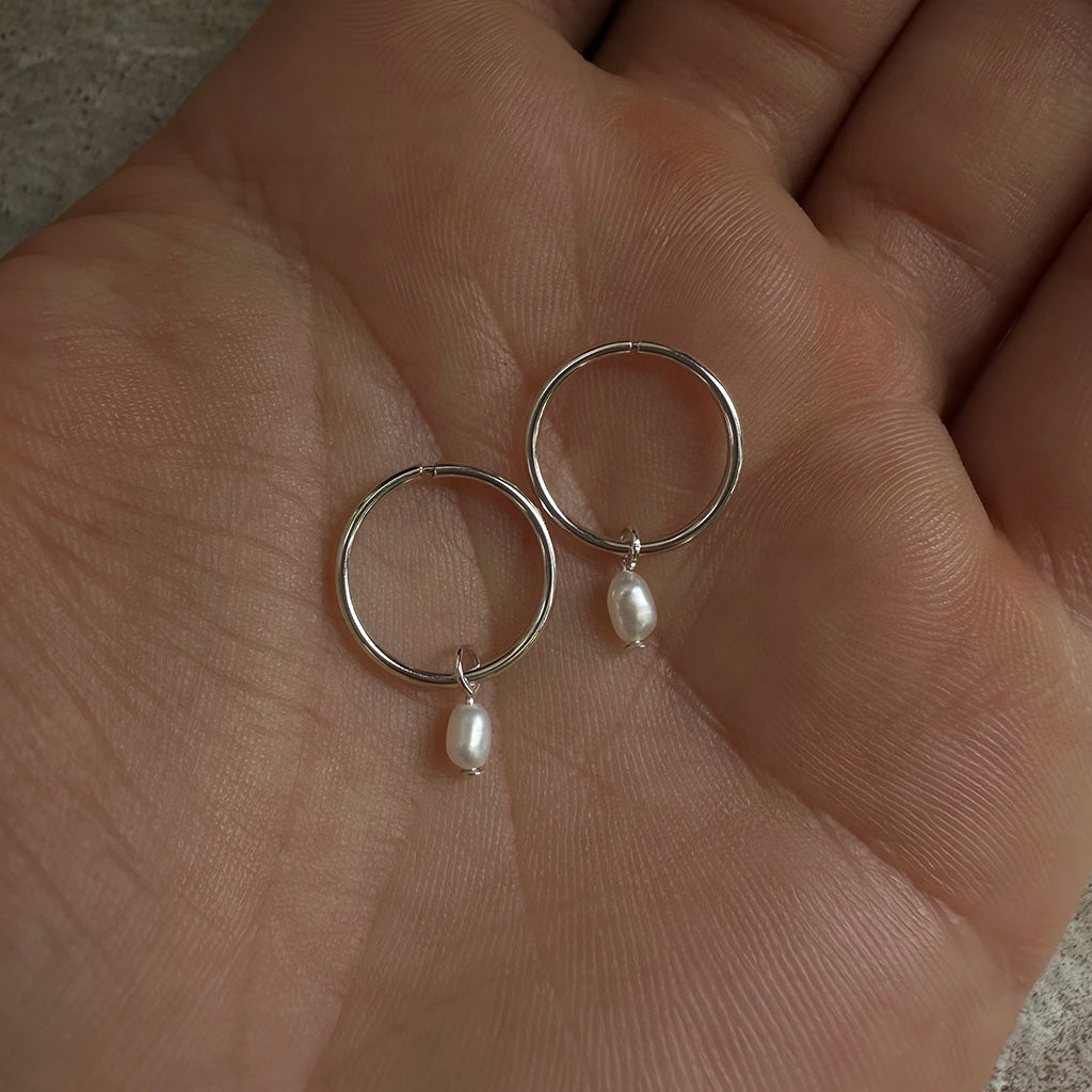 Dainty Pearl Sleeper Hoops | Earrings