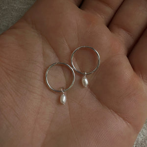Dainty Pearl Sleeper Hoops | Earrings