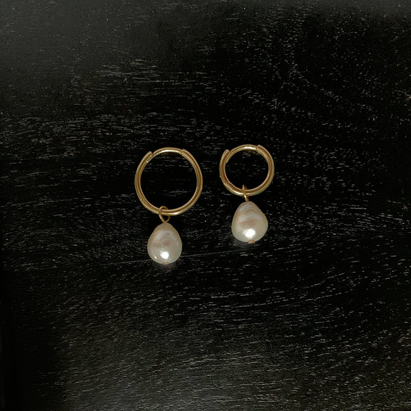 Pearl Drop Gold Hoops | Earrings