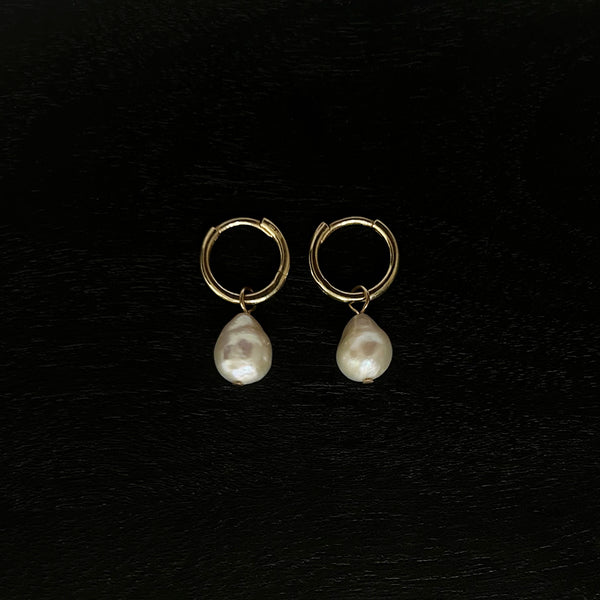 Pearl Drop Gold Hoops | Earrings