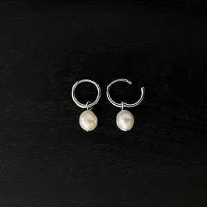 Pearl Drop Silver Hoops | Earrings