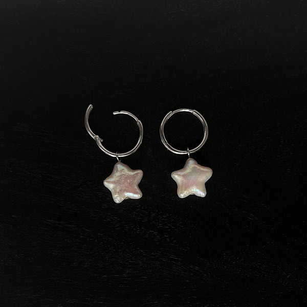 Star Pearl Silver Hoops | Earrings
