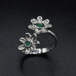 Emerald Flower Duet Ring