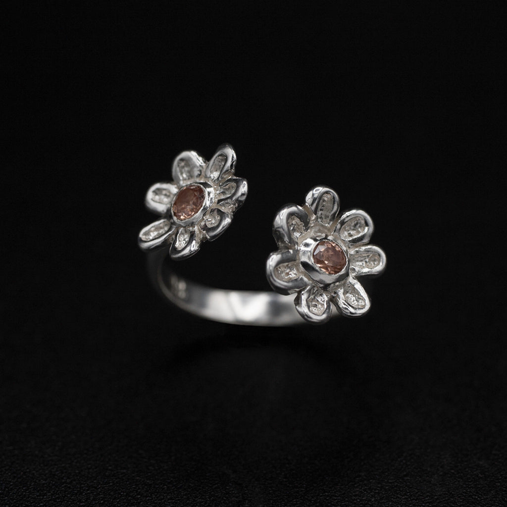 Mahenge Garnet Flower Duet | Ring