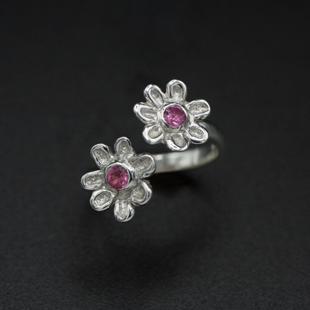 Pink Tourmaline Flower Duet Ring