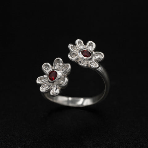 Red Spinel Flower Duet | Ring