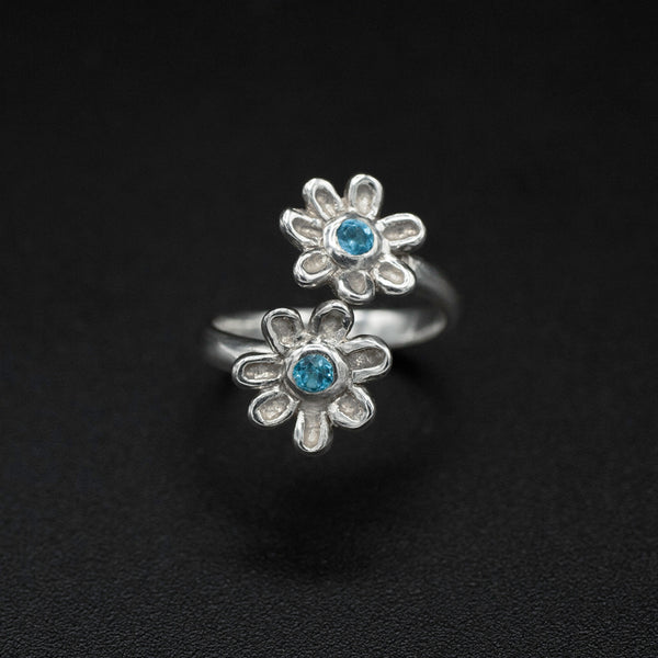 Blue Topaz Flower Duet Ring