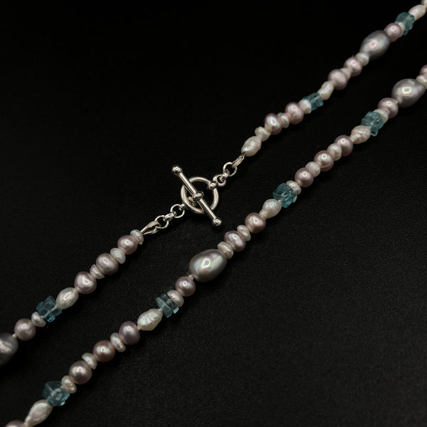 Pink Pearl N' Blue Apatite Necklace