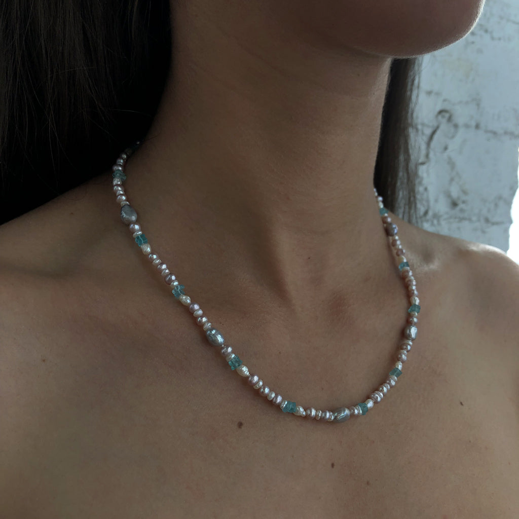 Pink Pearl N' Blue Apatite Necklace